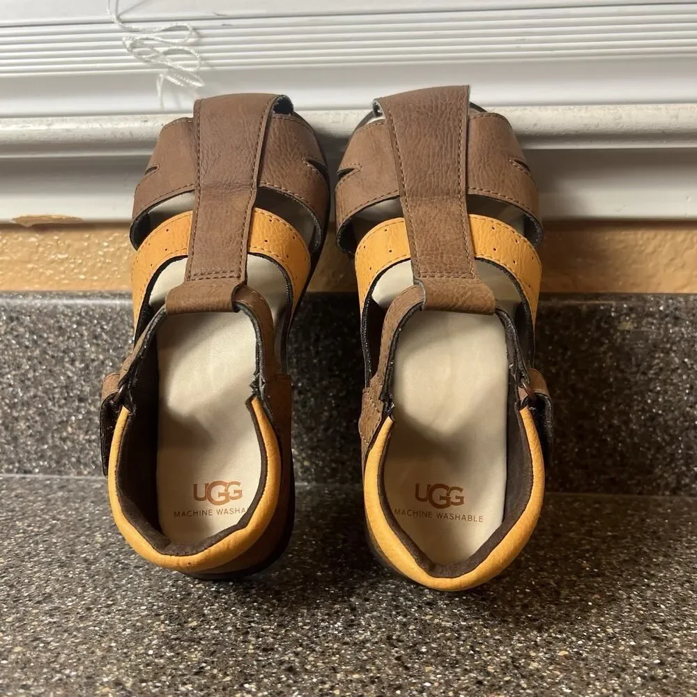 UGG Fisherman Sandal Little Kids 12 Summer Comfort Casual Brown/Yellow Synthetic